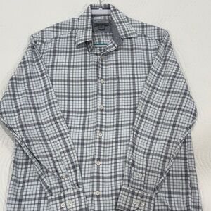 Johnston & Murphy Blue and White Plaid Button Down